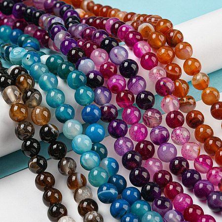 Natural Striped Agate/Banded Agate Strands G-Q842-8mm-M-1