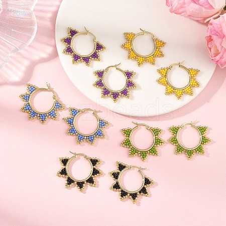 Glass Beaded Hoop Earrings EJEW-MZ00750-1