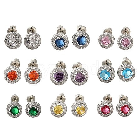 Rack Plating Brass Micro Pave Cubic Zirconia Earrings EJEW-I304-19P-1