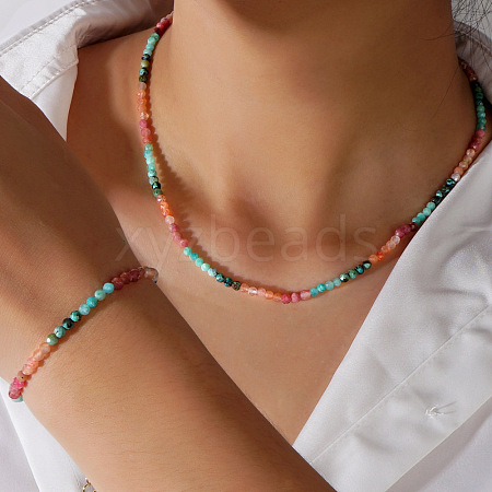 Natural Gemstone Beaded Bracelets & Necklaces Set for Women DW2258-1