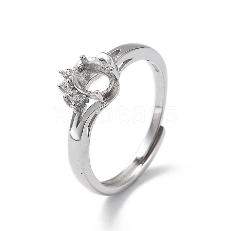 Adjustable Rhodium Plated 925 Sterling Silver Clear Cubic Zirconia Ring Components STER-C011-02P-1