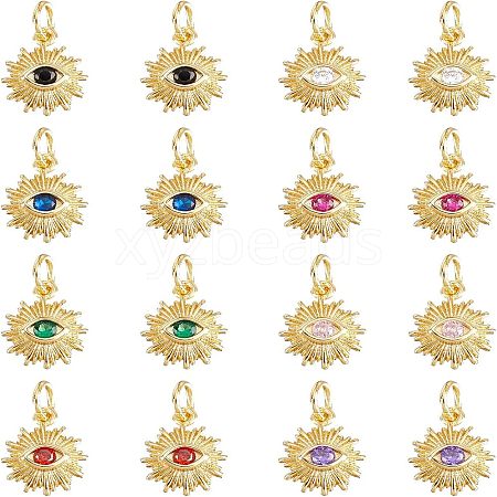  16Pcs 8 Colors Brass Micro Pave Cubic Zirconia Charms KK-NB0001-39-1