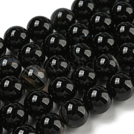 Natural Black Agate Beads Strands G-G391-10mm-01-1