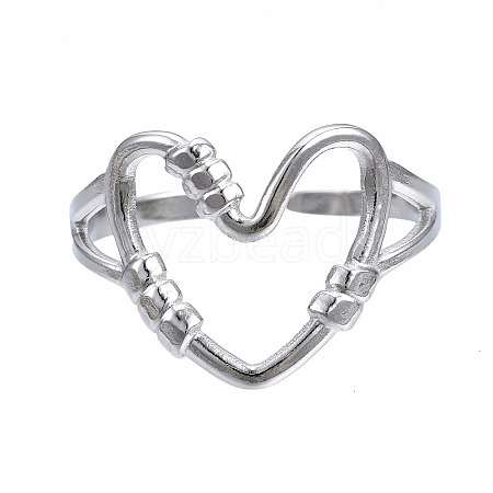 304 Stainless Steel Heart Open Cuff Ring X-RJEW-T023-80P-1