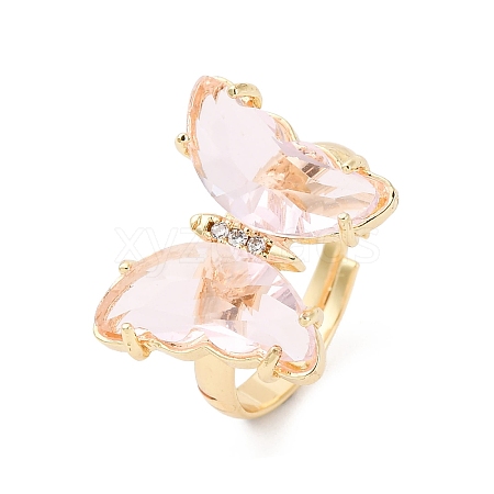 Adjustable Brass Glass Finger Rings RJEW-P148-A01-13-1