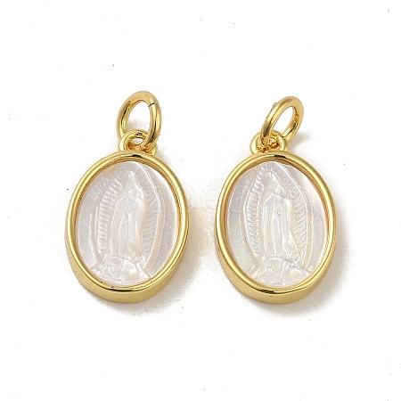 Rack Plating Brass Pave Shell Oval Charms KK-H473-09G-1