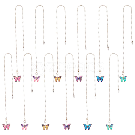 12Pcs 6 Colors Butterfly Alloy Enamel Charms Ceiling Fan Pull Chain Extenders HJEW-GO00070-1