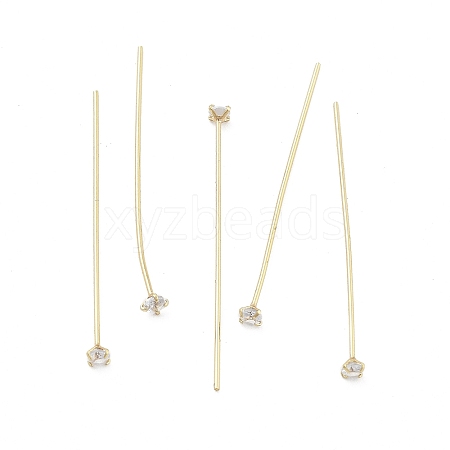 Brass Micro Pave Clear Cubic Zirconia Eye Pins KK-M306-09G-02-1