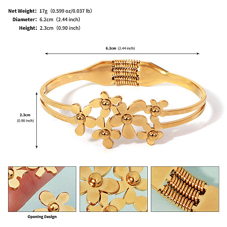 Flower 304 Stainless Steel Cuff Bangles FS-WGAD4C7-01-1