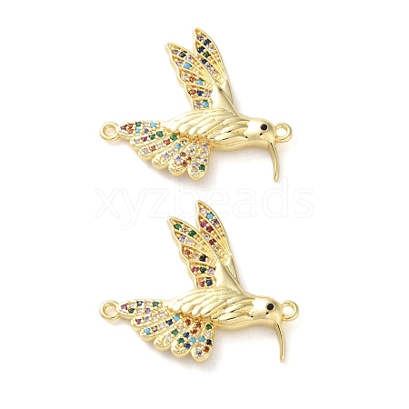 Rack Plating Brass Colorful Cubic Zirconia Bird Connector Charms KK-C084-14G-1