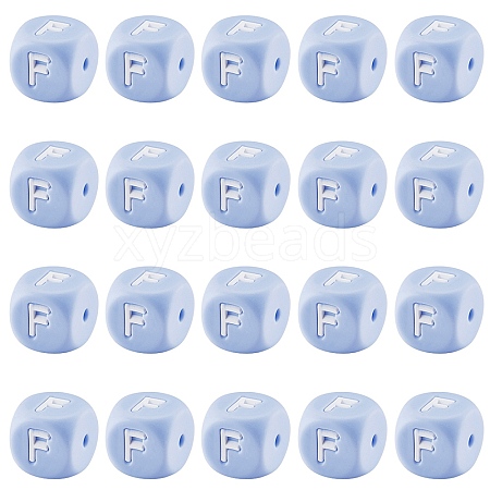 20Pcs Blue Cube Letter Silicone Beads 12x12x12mm Square Dice Alphabet Beads with 2mm Hole Spacer Loose Letter Beads for Bracelet Necklace Jewelry Making JX434F-1