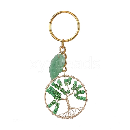 Tree of Life & Leaf Glass Seed Beaded Keychain KEYC-MZ00006-1