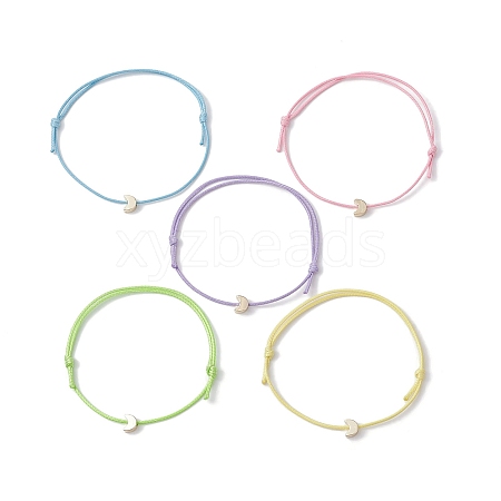 5Pcs 5 Colors Light Gold Brass Moon Braided Bead Bracelets Set BJEW-JB09737-02S-1
