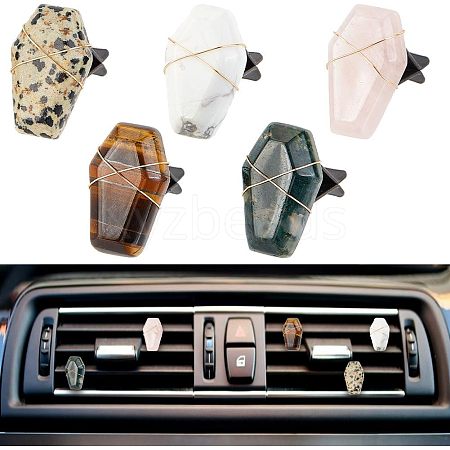 5Pcs 5Pcs Coffin Shape Natural Gemstone Car Air Vent Clips AJEW-PH00496-06-1