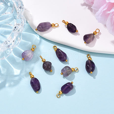 10Pcs Nuggets Natural Amethyst Pendants PALLOY-YW00114-05-1