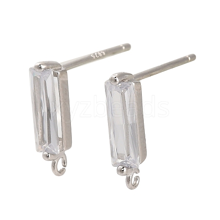 Rhodium Plated 925 Sterling Silver Ear Stud Findings STER-F058-01P-08-1