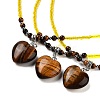 Natural Tiger Eye Heart Pendant Necklaces NJEW-G143-02J-1