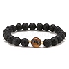 Natural Lava Rock & Mixed Gemstone Round Beaded Stretch Bracelet BJEW-JB09418-2