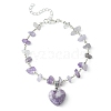 Natural Lepidolite/Purple Mica Stone Heart Charm Bracelet with Chips Beaded Chains BJEW-TA00295-02-1