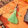 Halloween Cotton Threads Tassel & Synthetic Turquoise Skull Pendant Decorations HJEW-JM03757-03-1