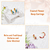 FIBLOOM 3 Pairs 3 Colors Brass Flower Pattern Hoop Earrings EJEW-FI0003-07-3