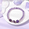 Natural Amethyst Cube & Round Beaded Stretch Bracelets BJEW-JB10807-05-2