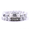 2Pcs 2 Style Natural Howlite Stretch Bracelets Set with Alloy Owl Beaded ANIM-PW0003-027A-1