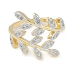 Leaf Brass Micro Pave Clear Cubic Zirconia Cuff Ring for Women RJEW-Q819-24G-2