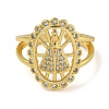 Oval with Virgin Mary Brass Micro Pave Clear Cubic Zirconia Open Cuff Rings for Women RJEW-Z050-16G-2