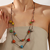 Bohemian Handmade Colorful Porcelain Beaded Waxed Cord Long Necklaces for Women FS-WGF474B-01-1