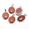 Oval Platinum Plated Brass Natural & Synthetic Mixed Stone Pendants G-F228-15-RS-2