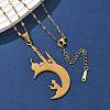 201 Stainless Steel Hollow Moon with Castle and Prayer Pendant Necklaces for Ramadan & Eid Mubarak NJEW-D318-05G-3