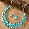 Teardrop Synthetic Turquoise Pendant Necklaces & Dangle Earrings Sets FS-WGC94F7-01-2