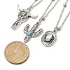 3Pcs 3 Styles Retro Alloy Synthetic Turquoise Cow Head/Cactus/Oval Pendant Satellite Chain Necklace Sets for Women NJEW-B120-01C-6