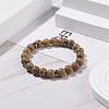 Natural Wood Round Beaded Stretch Bracelet with Synthetic Hematite BJEW-JB08154-3