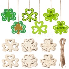 3 Sets 3 Styles Saint Patrick's Day Theme Wood Big Pendant Decorations HJEW-CJ0001-05