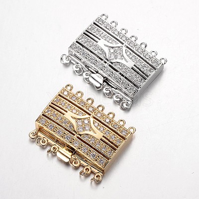 Brass Cubic Zirconia Box Clasps ZIRC-O020-09-NR-1