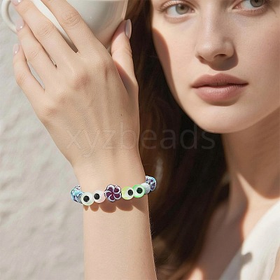 70Pcs 7 Colors Luminous & Printed Opaque Acrylic Beads LACR-FS0001-01-1