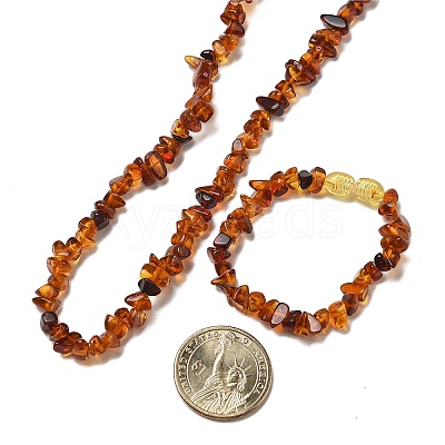 Natural Amber Beaded Bracelets & Necklaces Sets for Baby AJEW-K050-04-1