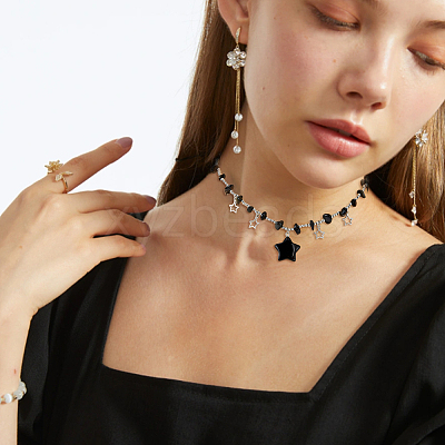 3Pcs 3 Colors Plastic & Alloy Star Pendant Necklaces with CCB Beaded Chains NJEW-FI0001-34-1