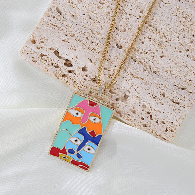 Brass Enamel Rectangle with Cat Shape Pendant Necklaces FS-WG7D7CE-10-1