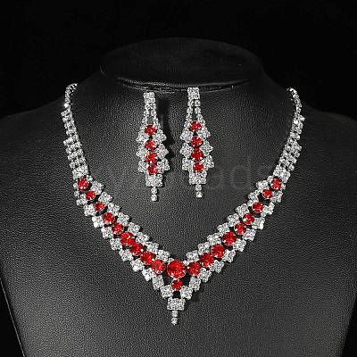 Alloy Rhinestone Necklaces & Stud Earring Sets for Women SJEW-U001-01P-01-1