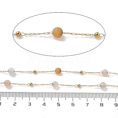 Natural Sunstone & 304 Stainless Steel Beads Link Chains CHS-K021-08A-04-1
