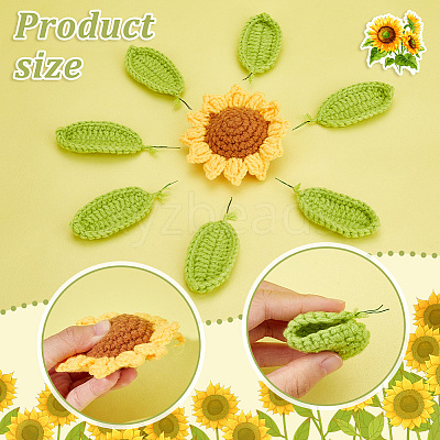 18Pcs 2 Style Hand Knitting Wool Sunflower and Leaf DIY-GA0006-11-1