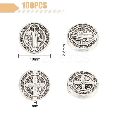 100Pcs Tibetan Style Alloy Flat Round Beads TIBEB-HY0001-08-1