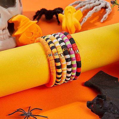 Handmade Polymer Clay Heishi Beads Stretch Bracelets Sets BJEW-JB05902-10-1