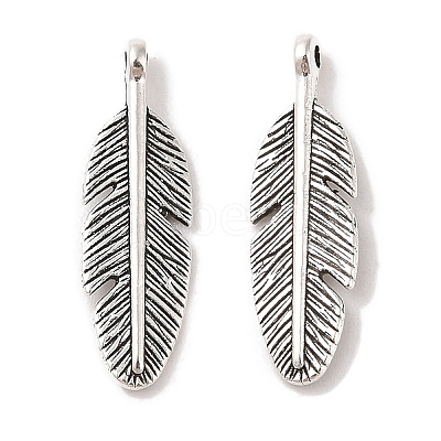 Tibetan Style Alloy Feather Pendants TIBEP-1360-AS-LF-1