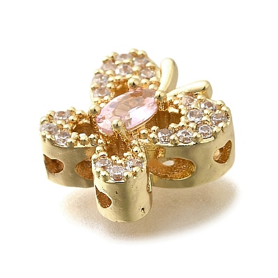 Brass Clear & Pink Cubic Zirconia Butterfly Multi-Strand Links KK-M316-14G-1