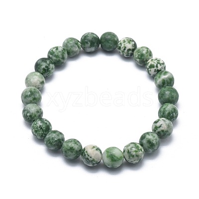 Natural Green Spot Jasper Bead Stretch Bracelets X-BJEW-K212-A-017-1