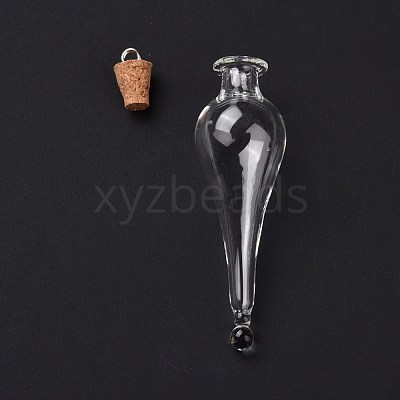 Teardrop Glass Cork Bottle Big Pendants AJEW-A041-01B-1
